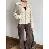 Brown Spliced High Rise Flare Jeans for Streetwear Y2K Aesthetic Cargo Jean Pants Vintage Denim Trousers Grunge Fairycore